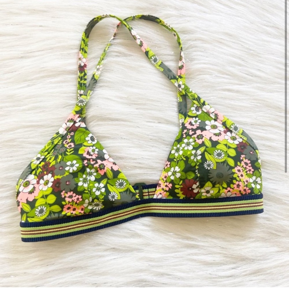 NEW Aerie Green Floral Crossback Tri Bikini Top